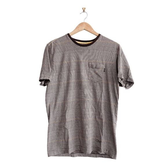 O' Neill Mens Casual T Shirt Short Sleeve Stripes Chest Pocket Brown Large - Picture 1 of 6